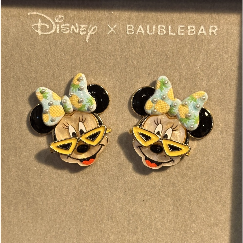 Disney x BaubleBar NWT Minnie Mouse with pineapple bow earrings